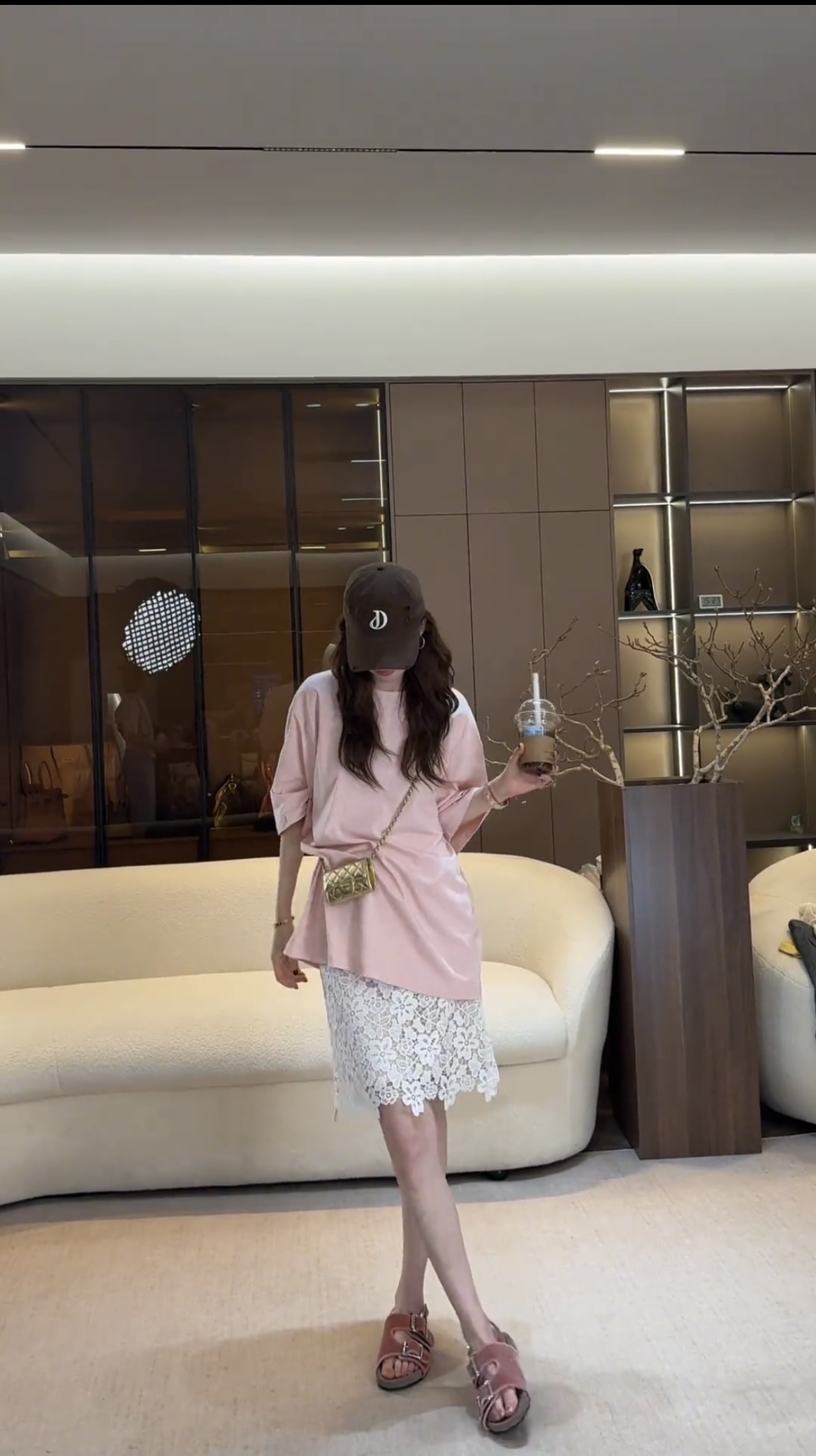 JING DIAN Custom Pink Crew Neck Oversized T-Shirt and Skirt Set - Image 3