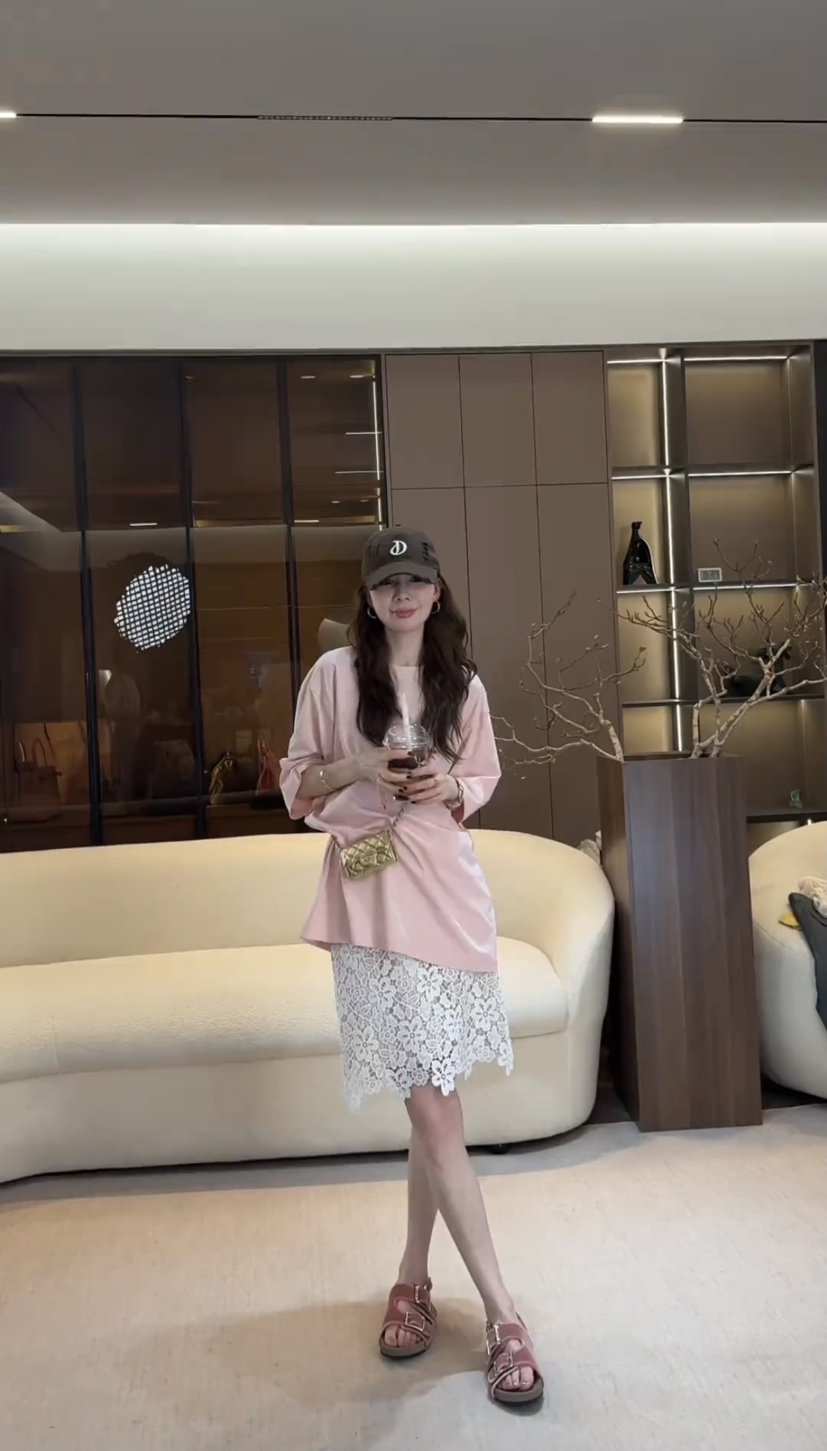 JING DIAN Custom Pink Crew Neck Oversized T-Shirt and Skirt Set - Image 4
