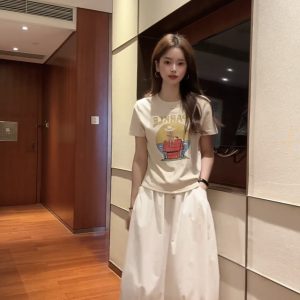 Women's Summer Cotton T-Shirt and Skirt Set with Print