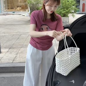 Cute Bubble Girl Print Slimming Short Sleeve T-Shirt and Pants Two-Piece Set