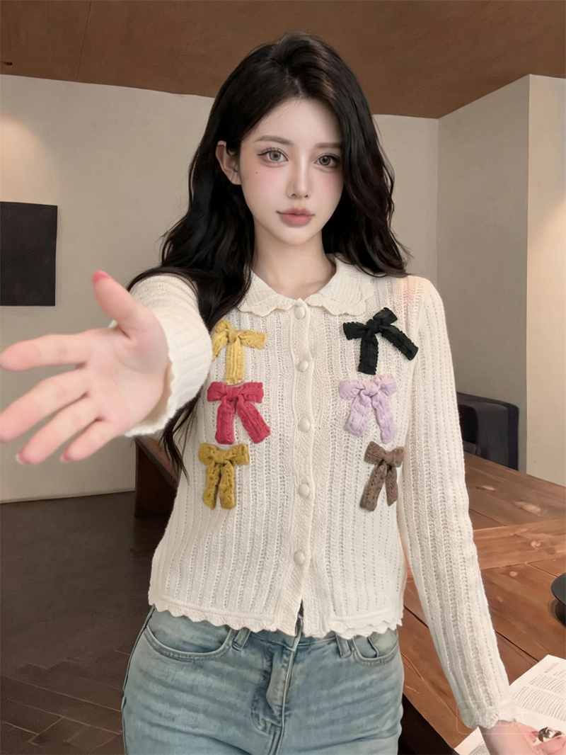 Colorful Bow Cutout Knit Sweater 2026 Autumn Sweet Long Sleeve - Image 2