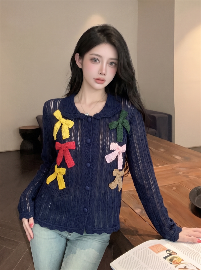 Colorful Bow Cutout Knit Sweater 2026 Autumn Sweet Long Sleeve - Image 3
