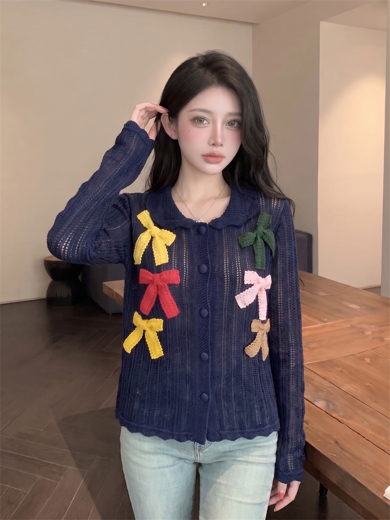 Colorful Bow Cutout Knit Sweater 2026 Autumn Sweet Long Sleeve - Image 4