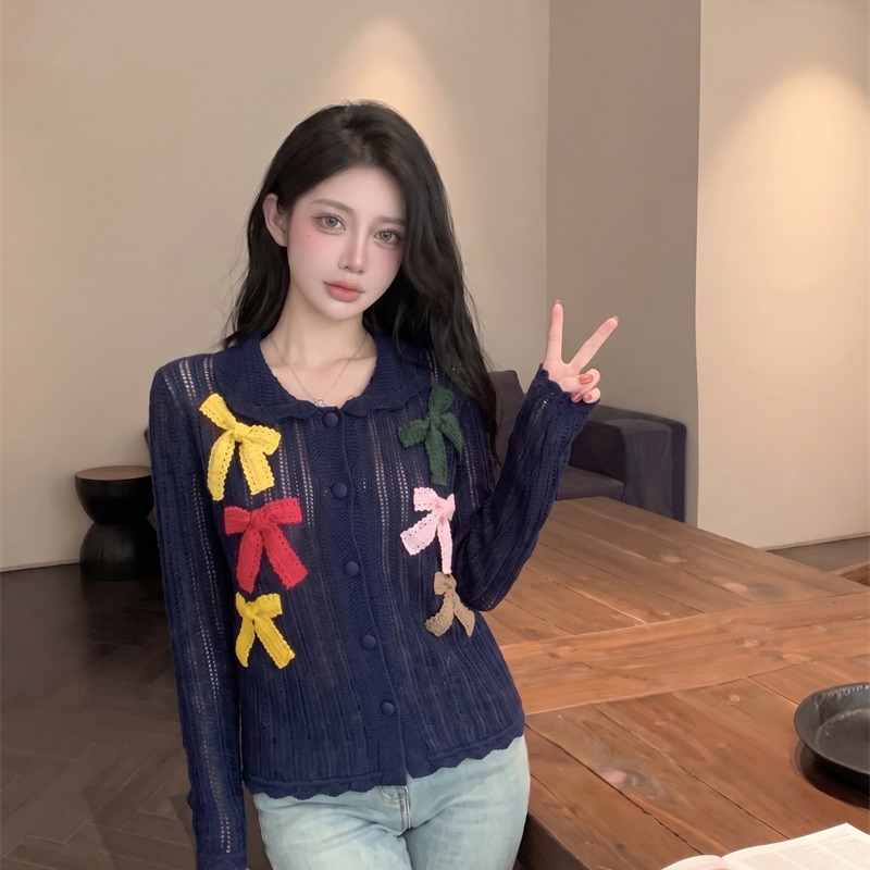 Colorful Bow Cutout Knit Sweater 2026 Autumn Sweet Long Sleeve - Image 5