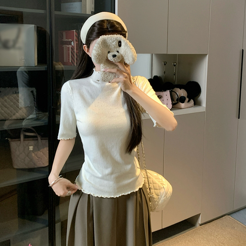 2026 Autumn Miu-Style Bow Half-Turtleneck Cutout Soft Knit Base Sweater