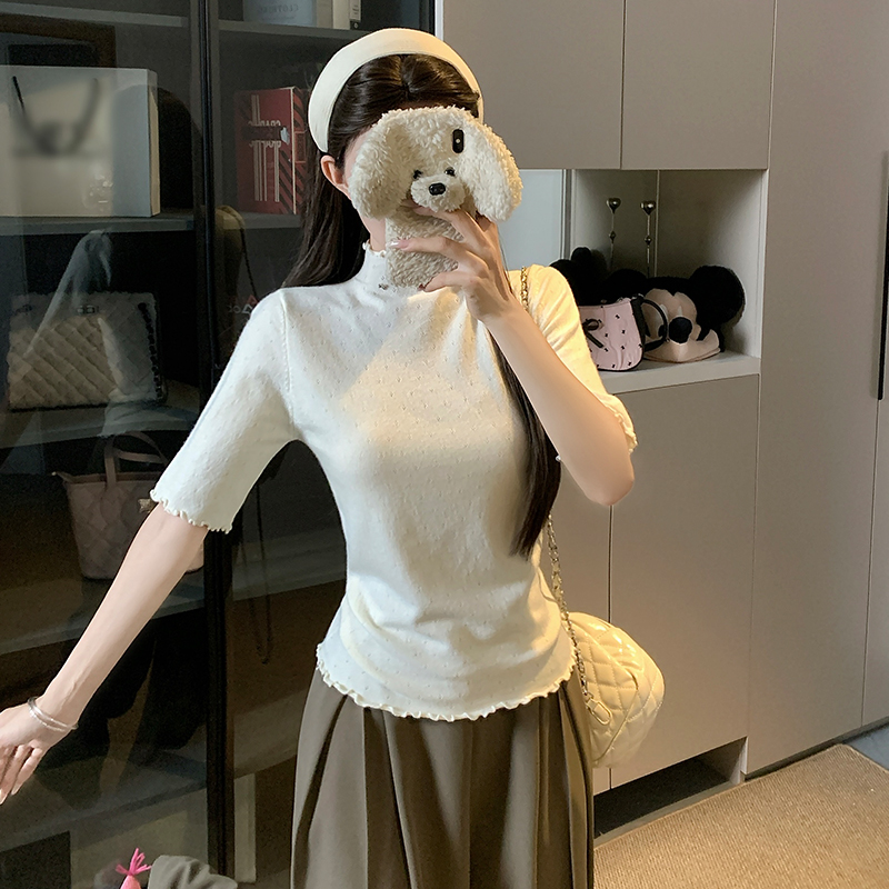 2026 Autumn Miu-Style Bow Half-Turtleneck Cutout Soft Knit Base Sweater - Image 5