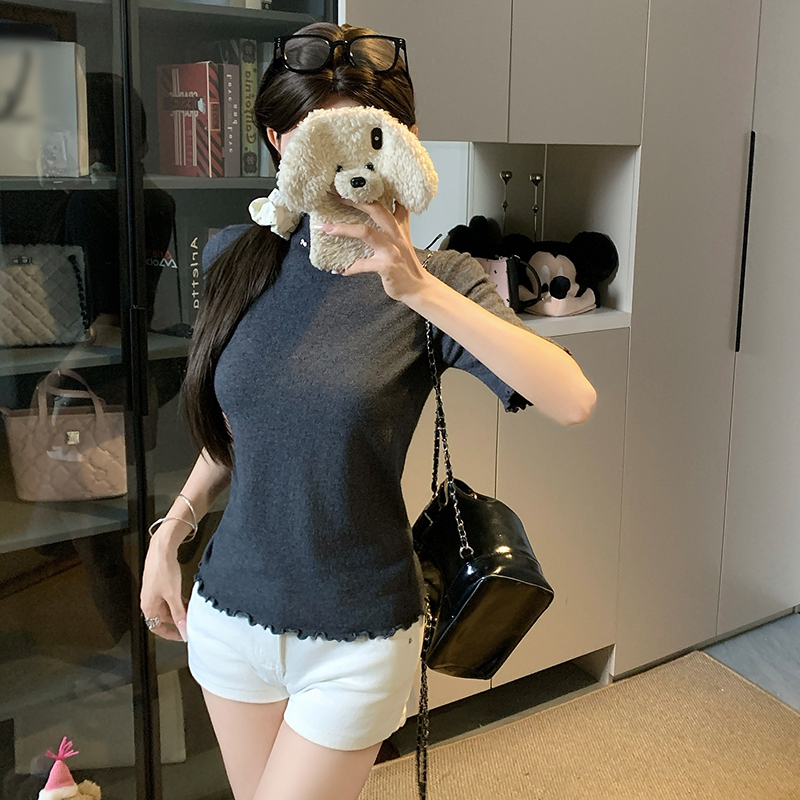 2026 Autumn Miu-Style Bow Half-Turtleneck Cutout Soft Knit Base Sweater - Image 3