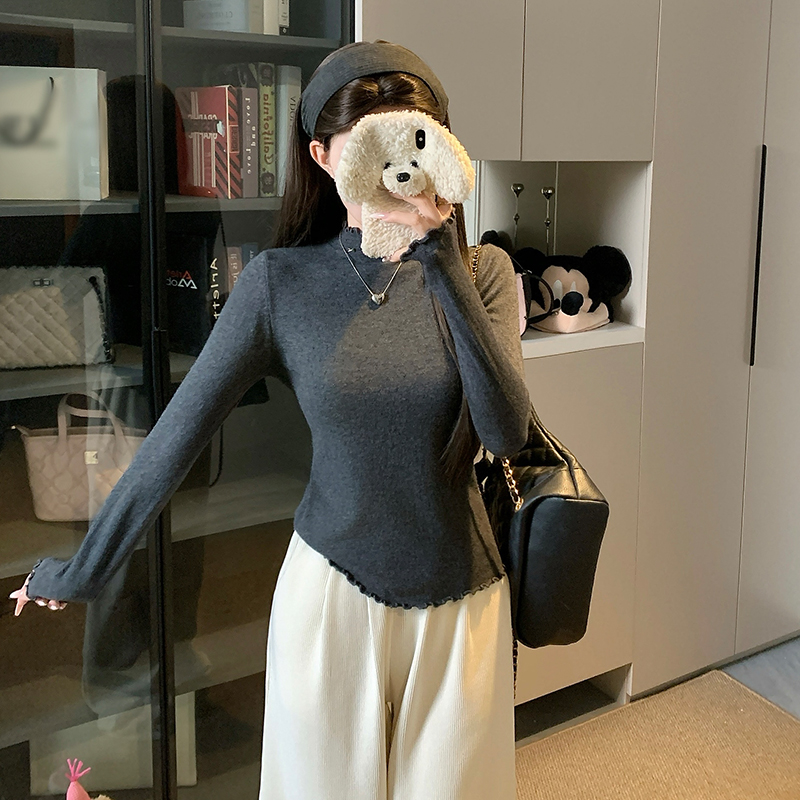 2026 Autumn Miu-Style Bow Half-Turtleneck Cutout Soft Knit Base Sweater - Image 4