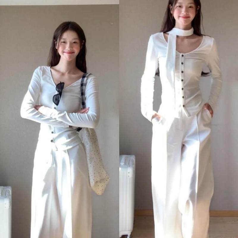 Minimalist V-Neck Long Sleeve Slim Fit Women's T-Shirt Top - Image 3