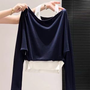 Women's Halter Vest and Long Sleeve Cover-Up Two-Piece Set Navy Polka Dot