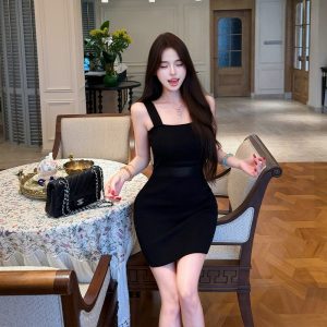 Black Bodycon Cami Dress Women Sexy High Waist Sleeveless Mini