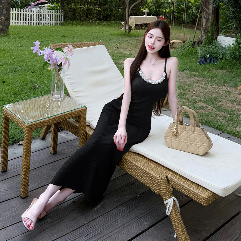 French U-Neck Knit Cami Dress Women's Chic Slim Fit Bodycon Long Dress - Image 2